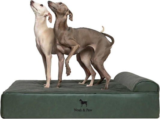 NOAH & PAW Large Dog Bed, 35x25x8.7 Inch, Orthopedic Dog Beds, Eggshell Memory Foam Infused with Cooling Gel, Water Resistant, Machine Washable, Includes Inner Cover (Faux Leather)