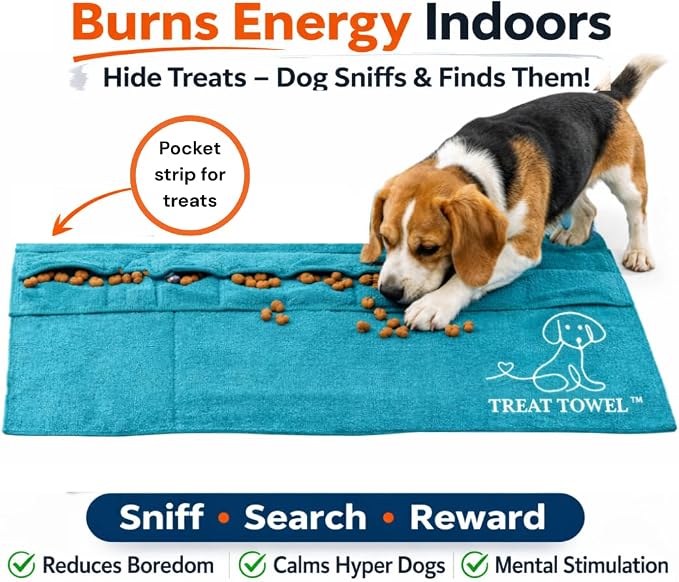 Treat Towel for Dogs – Snuffle Towel for Mental Stimulation & Enrichment, Interactive Lick Mat Alternative, Washable Microfiber, Boredom Buster Nose Work Toy for All Breeds – Green