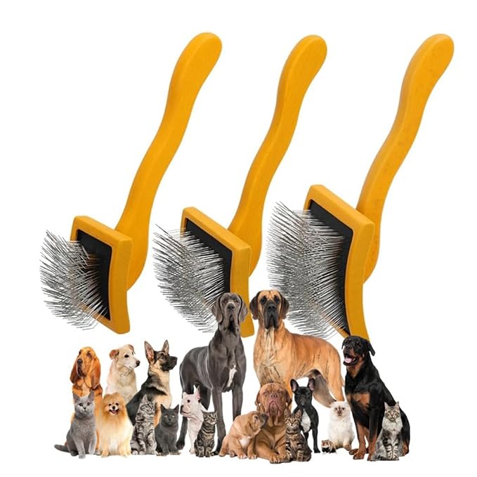 Slicker Brush Perfect For Dogs and Cats (Big and Medium Dogs, Goldendoodles, Labradoodles, Poodles and Cats) Curved Design for Thick, Fluffy, Detangled and Shedding Fur (Yellow, Large)