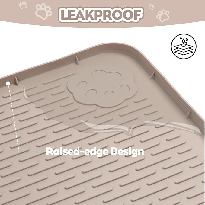 Kalolary Cat Litter Mats, 40" x 28" Extra Large Silicone Cat Mat for Litter Box, Easy to Clean Kitty Litter Trapping Mat, Soft on Kitty Paws, Waterproof, Urine-Proof Kittys Litter Mats for Floor,Khaki
