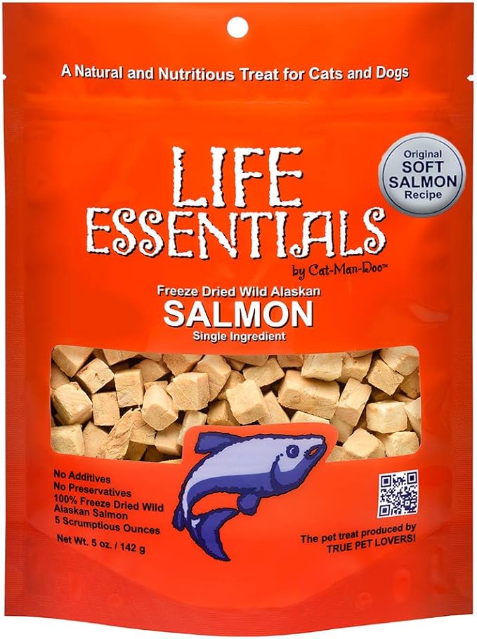 Life Essentials by Cat-Man-Doo | Salmon - 5oz. Bag | Freeze Dried Salmon Cat & Dog Treats | Healthy, Single Ingredient, Training Treats, High Protein