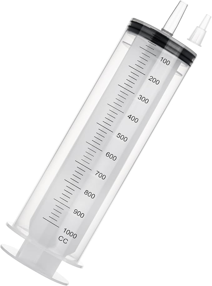 1000ml Large Syringe,Plastic Syringes for Liquid with Tip Adapter, for Scientific Labs, Measuring, Watering, Refilling, Filtration Multiple Uses, Individual Sealed