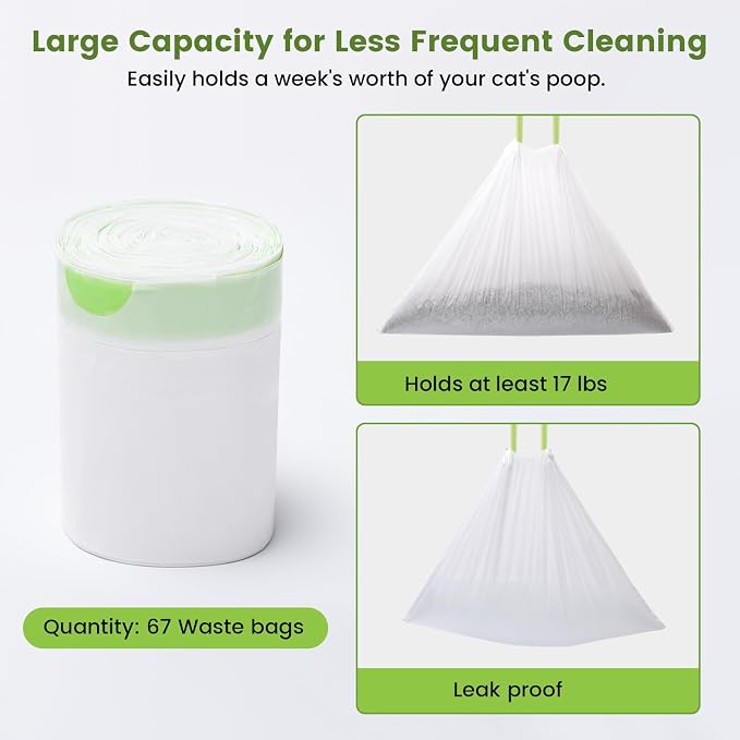 67 Count Cat Litter Bags Compatible with Pet Pura MAX Self-Cleaning Litter Box&MeoWant-SCO1, Drawstring Kitty Liners, Disposable Replacement Poop Trash Bag, Durable Leak-proof - 21" x 15.7 "