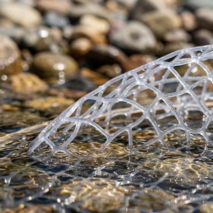 YYKBlueSky Fly Fishing Landing Net - 24" Trout Net, Soft Clear Silicone Mesh for Catch and Release, Durable Wood Frame, Safety Lanyard & Carabiner for Wading, Kayak & Boat Fishing