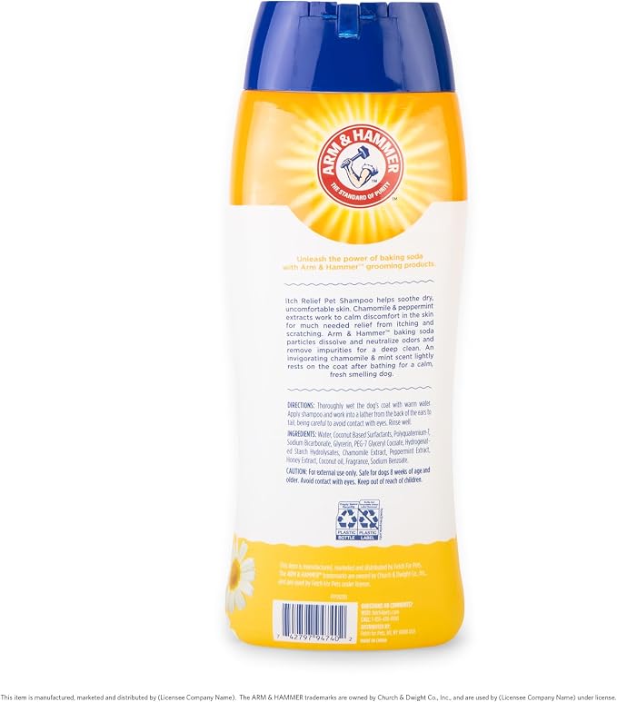 Arm & Hammer for Pets Itch Relief Dog Shampoo with Chamomile and Peppermint, Soothes Dry and Itchy Skin, pH Balanced, Free of Sodium Lauryl Sulfate and Parabens, 20 Fl Oz