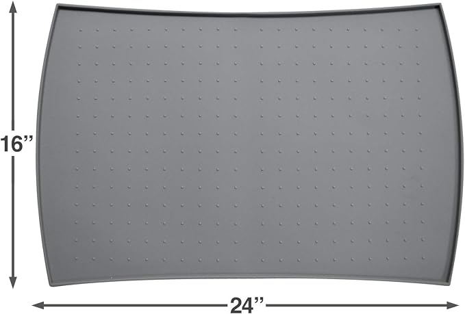 PetFusion Large WATERPROOF Pet Food Mat (24x16). FDA Grade Silicone [superior hygiene, non-toxic, multiple sizes] For dogs or cats, Gray