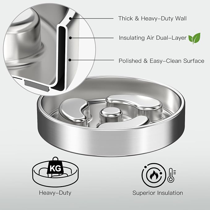 Slow Feeder Dog Bowls, 1.5Cups for Small Puppy, Food-Grade Double-Layer Stainless Steel, Heavy Duty with Non-Slip Rubber Base, Anti-Choking Puzzle Bowl to Slow Down Eating(1Pack)