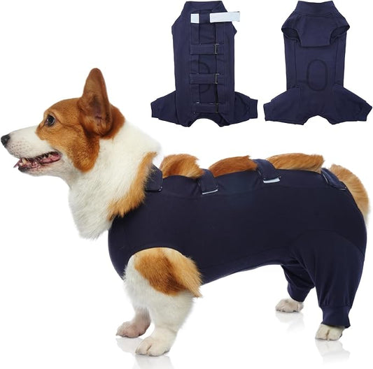 IECOii Dog Onesie for Surgery - Female Spay Recovery Suit, Male Anti Licking Shirt - Medium Size, Alternative to Cone E-Collar - M-Blue