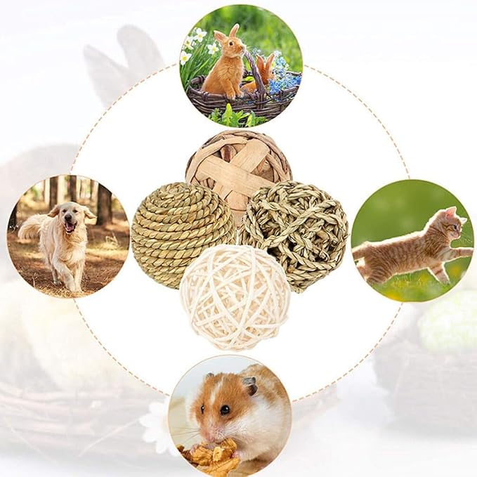 FOMIYES Small Animals Play Balls: Rabbit Chew Toys - Rolling Activity Guinea Pigs Chinchilla Bunny Natural Teething Balls