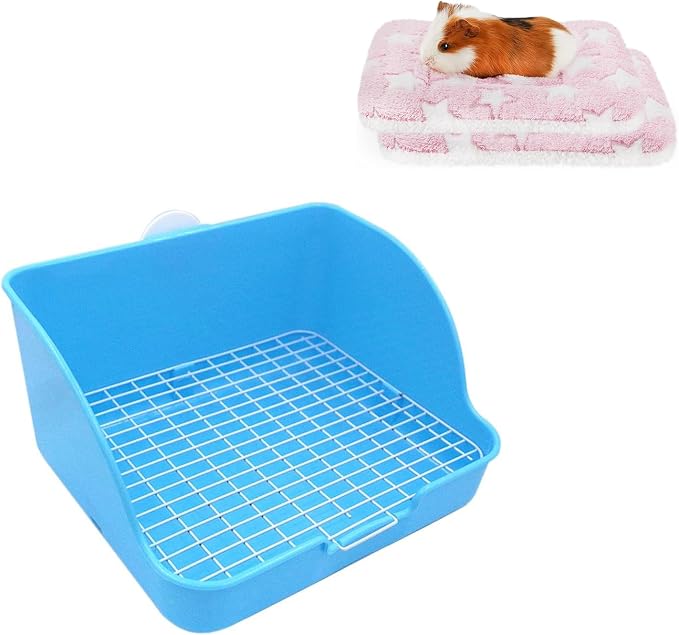 2 Pcs Guinea Pig Bed Mat Washable, Rabbit Winter Bed Pad for Indoor, Warm Small Animal Bed Mattres & Pet Small Rat Toilet, Square Potty Trainer Corner Litter Bedding Box Pet Pan