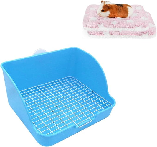 2 Pcs Guinea Pig Bed Mat Washable, Rabbit Winter Bed Pad for Indoor, Warm Small Animal Bed Mattres & Pet Small Rat Toilet, Square Potty Trainer Corner Litter Bedding Box Pet Pan