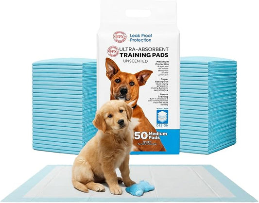FPN Dog Pee Pads 50 Count 18x24 Inch | Disposable Puppy Training Pads for Dogs & Cats | Pet Potty Training Pads, Large Size Dog Pads for Indoor Use, Puppy Essentials Bulk Pack