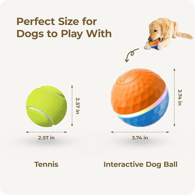 Interactive Dog Toys: Shaky Dog Ball with LED Lights, Automatic Moving Dog Toys for Aggressive Chewers, Dog Toys for Large Dogs, Vibrating Dog Toy Balls for Large Breed - (3.74 in Diameter)