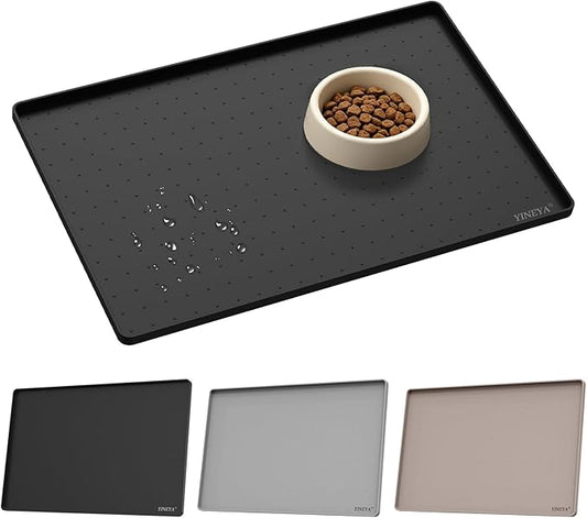 YINEYA Silicone Under Sink Mat Waterproof 24" x 16", Raised Edge Cabinet Liner, Dish Drying Mat for Kitchen Counter Protector, BPA-Free Pet Feeding Mat, Multifunctional Silicone Mat (Black)
