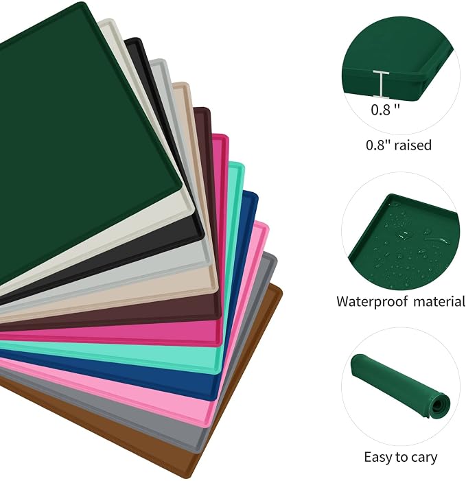 Dog Food Mat,Silicone Waterproof Food Tray,Non Slip Pet Bowl Mats Placemat,0.8" Raised Edge,Suitable for Most Small and Medium Sized Pets,28" x 18"