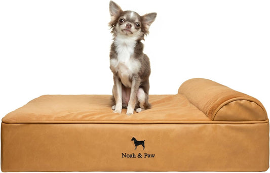 NOAH & PAW Dog Bed, 28x23x7.5 Inch, Orthopedic Dog Beds for Medium Size Pets, Eggshell Memory Foam Infused with Cooling Gel, Water Resistant, Machine Washable, Includes Inner Cover (Faux Leather)