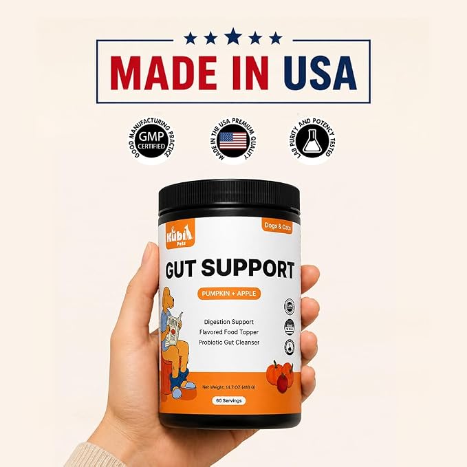 Pumpkin Gut Support for Dogs – Digestive Health Supplement with Natural Fiber & Probiotics, 60 Servings | Kubi Pets