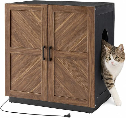 unipaws Extra Large Cat Litter Box Enclosure for Self-Cleaning & Automatic Litter Boxes, Tall Cabinet with Charging Station, Wooden Dog Proof Hidden Cat House for Top Entry Litter Box