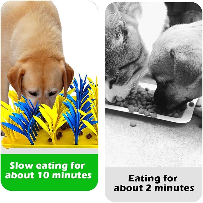 Silicone Grass Mat for Cats & Dogs, Snuffle Mat for Dogs Cats, Slow Feeder Dog Bowl, Interactive Sniff Foraging Mats for Dog Cat Pet, Nosework Training Foraging Pad- Blue & Yellow2