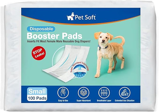 Pet Soft Dog Diaper Liners - Disposable Dog Diaper Booster Pads for Male & Female Dogs fit Most Dog Wraps and Belly Bands Up-Graded (Blue, S-100ct)
