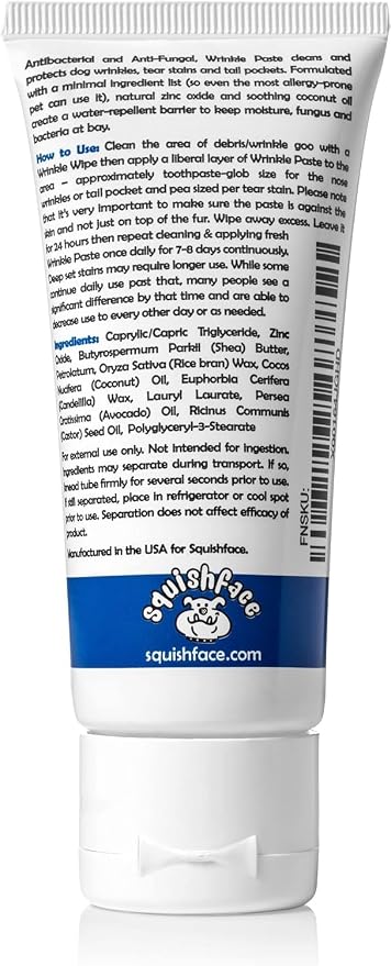 Squishface Wrinkle Paste - 2 Pack - Bulldog, French Bulldog, Pug, English Bulldog – Cleans Wrinkles, Tear Stain, Tail Pockets, and Paws – Anti-Itch Tear Stain Remover & Bulldog Wrinkle Cream, 2 Oz.