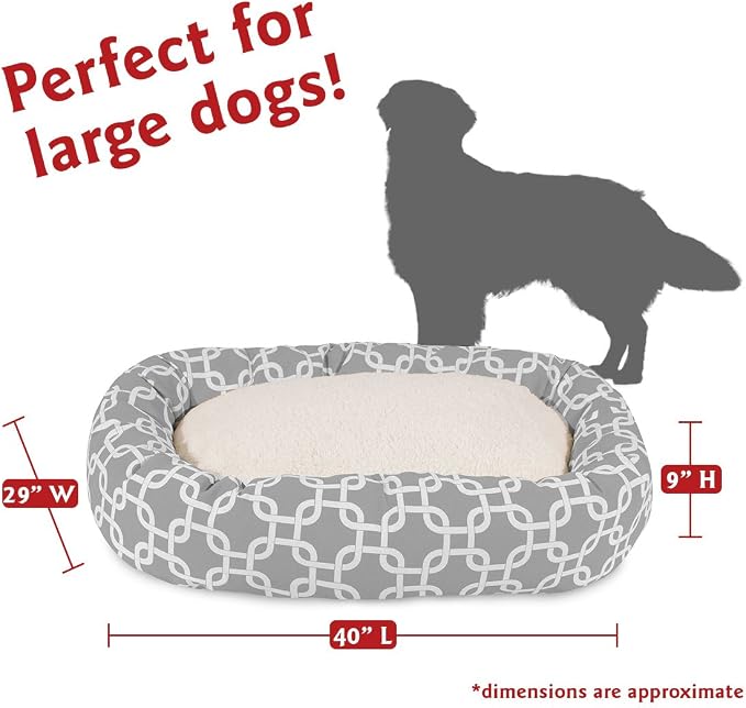 Majestic Pet 40 Inch Links Sherpa Calming Dog Bed Washable – Cozy Soft Round Dog Bed with Spine for Head Support - Fluffy Donut Dog Bed 40x29x9 (inch) – Round Pet Bed Large - GRAY