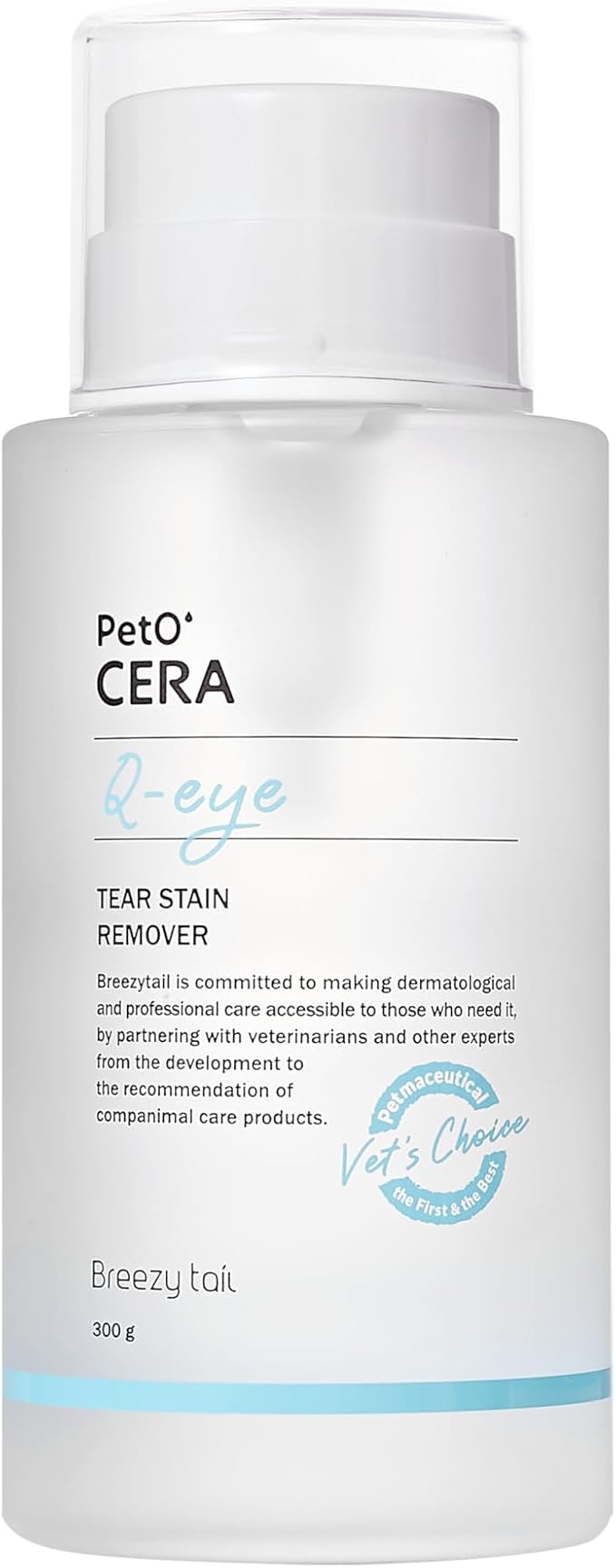 Breezytail PetO’Cera Q-Eye, Eye Stain Remover for Dogs and Cats, Removes Tear Stains, Discharge, Soothes, Neutralizes Odors, Vet Approved, Korean Pet Skin Care (10.1 fl oz, 300ml)