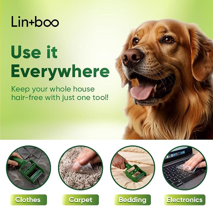 Lintboo Reusable Lint Roller (~360 sheets + 1 handle) – Double-Sided Sticky Roller with Water-Based Adhesive & Reusable/Recyclable Liner – Long-Lasting Pet Hair Remover for Clothes, Furniture & Travel