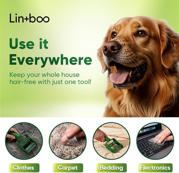 Lintboo Reusable Lint Roller (~720 sheets + 1 handle) – Double-Sided Sticky Roller with Water-Based Adhesive & Reusable/Recyclable Liner – Long-Lasting Pet Hair Remover for Clothes, Furniture & Travel