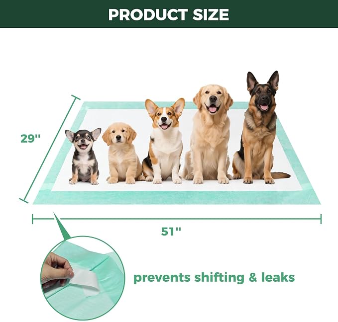 FXW XXL Puppy Pee Pads for Dogs 51x29 inch 20 Count, 5 Layer Super Absorbent & Leak Proof-Thickened Disposable Potty Training Pad, Fits 24" H 6/8 Panel FXW Playpen-Green (Playpen not Included)