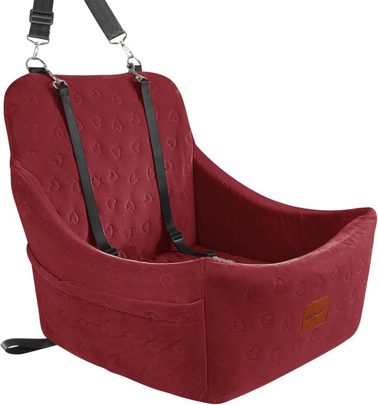 Dog Car Seat for Medium Dogs, Pet Travel Bed with Seat Belt Channel, Fully Detachable and Washable, 3 Straps Easy to Install (Red)