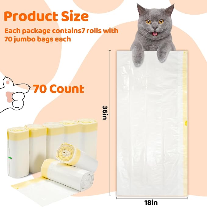 70 Count Litter Box Liners Jumbo 36" x 18" Tear Resistant Cat Litter Bags Liners 2.5MIL Thicken Drawstring Durable Cat Pan Liners Extra Large Kitty Litter Box Bag Disposable Pet litter Bags
