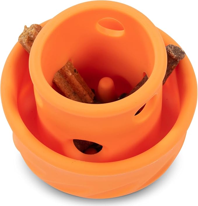 Messy Mutts Totally Pooched Puzzle 'n Play Mushroom | Stuffable Treat Toy for Dogs |Durable TPR | 3.25”” x 2.5” (Small) Dog Toy | Orange