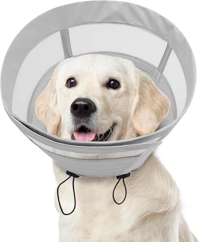 ASENKU Dog Cone Collar, Soft Adjustable Cone for Dogs to Stop Licking, Lightweight Recovery Dog Cone After Surgery, Pet E-Collar for Small, Medium & Large Dogs(Grey, S)