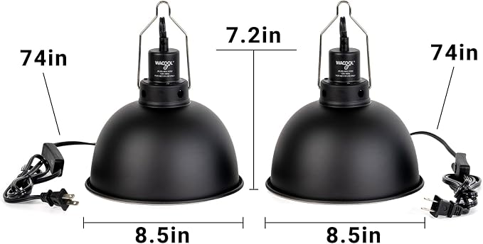 WACOOL TERRA Reptile Light Fixture 2 Pack, 8.5 in Deep Dome Reptile Heat Lamp Fixture, Optical Reflection Terrarium Light Fixture for Reptile UVB UVA Heat Basking Bulbs, Separate Switch & Hook