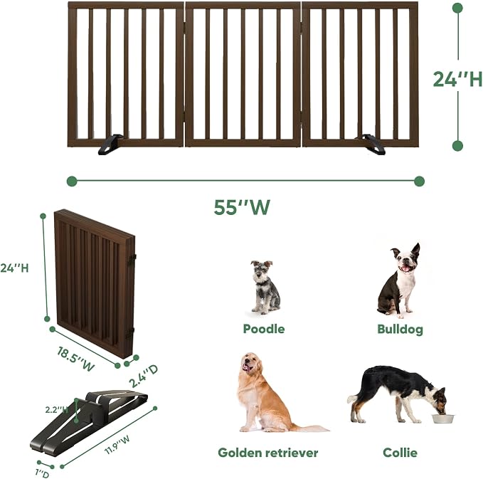 Dog Gate for Doorways, Freestanding Foldable Dog Gate Indoor, Pet Gates for Doorways Bedroom, Puppy Gate with Metal Support Feet, 3 Panels (Rustic tan)