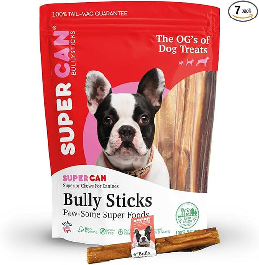 12" Jumbo Bully Sticks for Large Dogs [7-Count] 100% Natural Dog Chews, Free Range Grass Fed South American Beef, Long Lasting Dental Calming Chewing Treat, High Protein Fully Digestible Chews