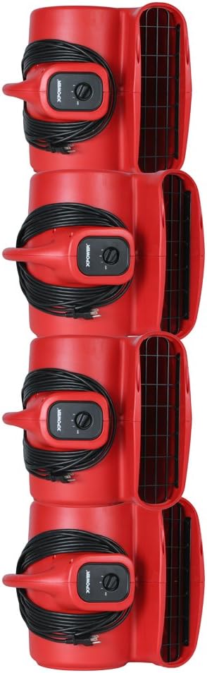 XPOWER X-600A Pro 1/3 HP 2400 CFM Centrifugal Air Mover, Carpet Dryer, Floor Fan, Blower, Daisy Chain, for Water Damage Restoration, Janitorial, Plumbing, Home Use, Red