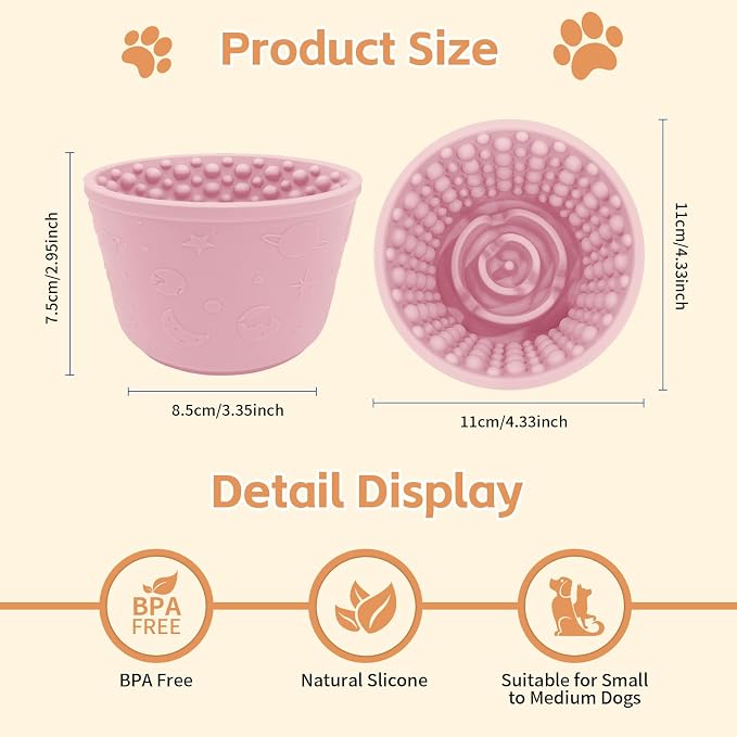 Dog Lick Bowl,Anxiety Relief Non-Slip Silicone Treat Bowl,Durable Anti-Choking Long-Lasting Enrichment Slow Feeder Licking Mat for Small Medium Large Breed,Freezable BPA Free Silicone Dishwasher Safe