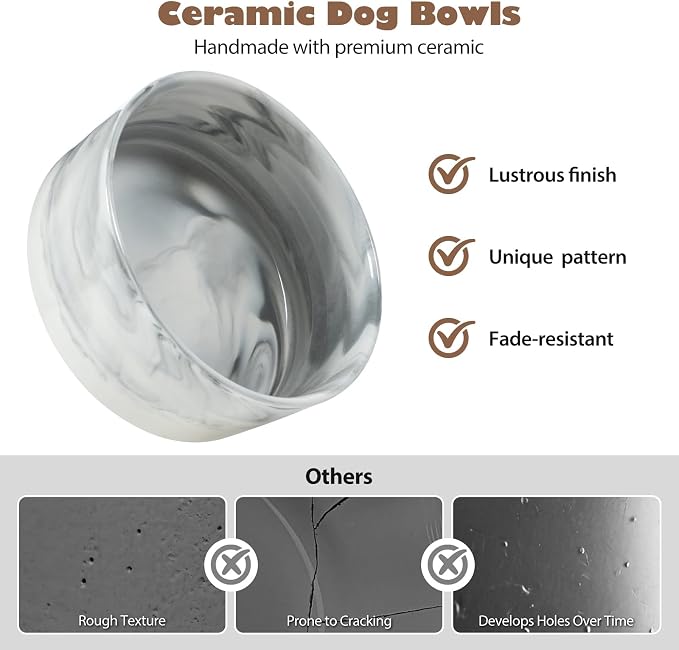 Dog Bowls Set with Wood Stand, 1.7-Cup Ceramic Puppy Bowls for Small Dogs,Weighted Food Water Bowl Set for Dog and Cat