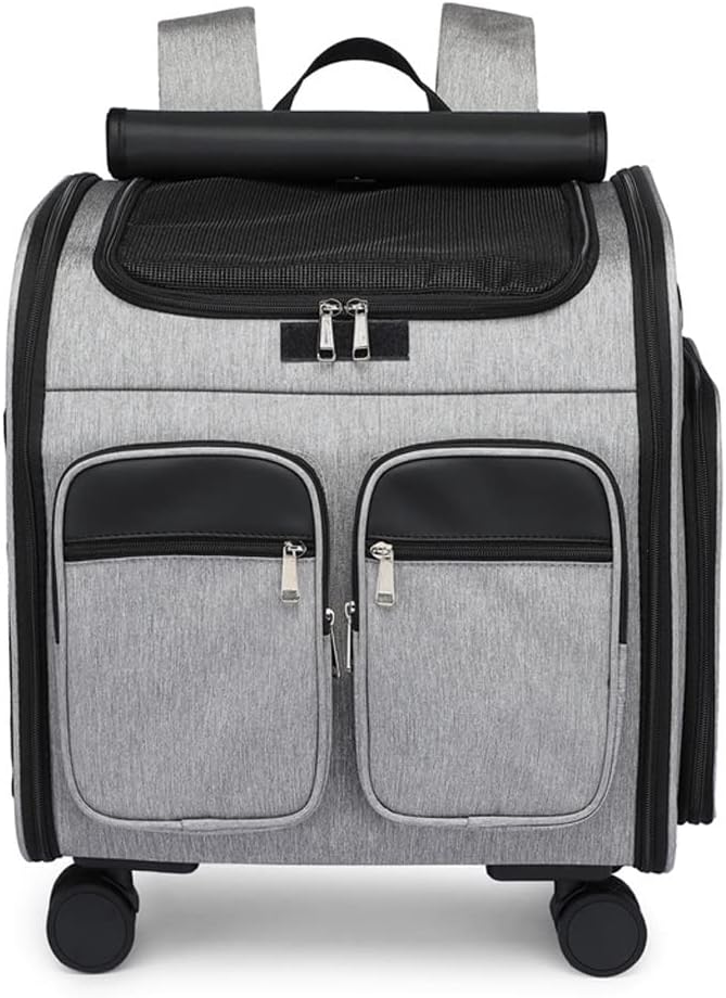 Cat Puppy Car Backpack Pet Transport Bag Trolley Cage Suitcase with Window(Black)