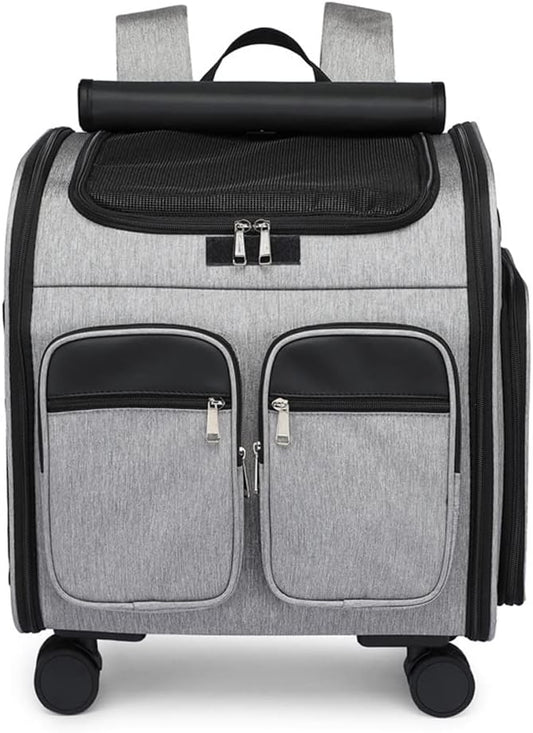 Cat Puppy Car Backpack Pet Transport Bag Trolley Cage Suitcase with Window(Black)