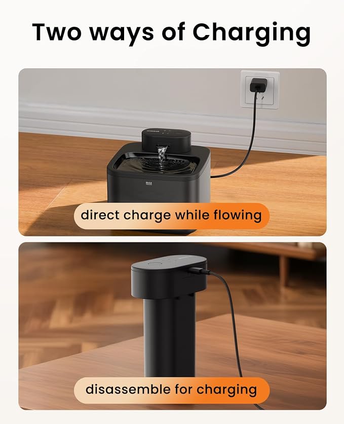 108oz/3.2L Wireless Cat Water Fountain, Dual Water Pumps (1 for Daily Use, 1 as Backup), Replaceable Rechargeable Battery Module