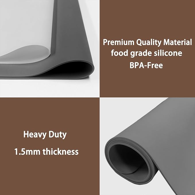 35.4''x23.6''(90cmx60cm) Extra Large Silicone Mat for Kitchen Counter, 1.4MM Thick Non-Slip Heat Resistant Countertop Protector, Waterproof Durable Kitchen Mat for Countertops, Islands (Dark Gray)
