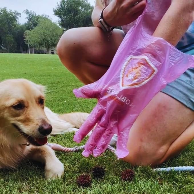 Noble Pets Dog Gloves - 8+ Ways to Use Them| Leak Proof | Extra Long Tie Handles | Eco-Friendly (Pink, 160 gloves)