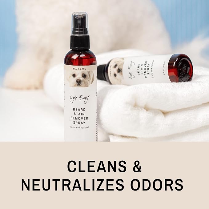 Eye Envy Beard Stain Remover Spray for Dogs/Cats. Natural, Safe. Remove Stains from Drooling, Saliva, Food, Runoff from Tearing. Removes Odors. Keeps Dog Beards Clean. 4oz