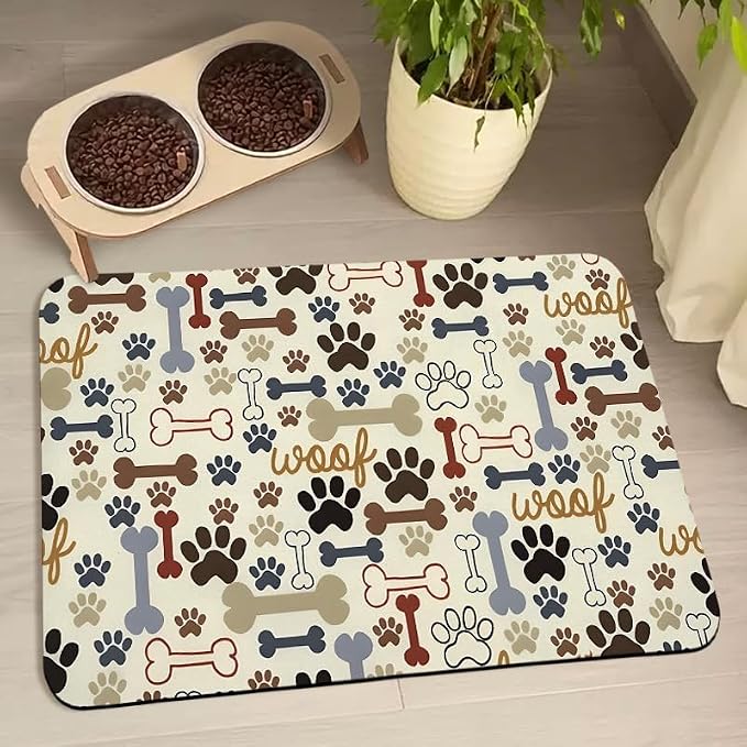 Dog Food Mats for Floors Waterproof, Pet Water Bowl Mats Pet Feeding Absorbent Placemats Beige 24 * 32 inch