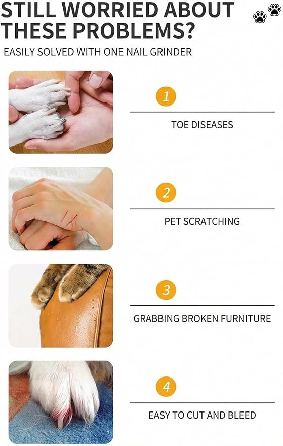Silent Pet Nail Grinder Pro Dog and Cat Nail Trimmer with LED Light 3-Speed Low Noise Electric Pet Nail Trimmer Painless Paw Grooming Tool for Small Medium Large Dogs Cats, with 2 X Replacement Heads