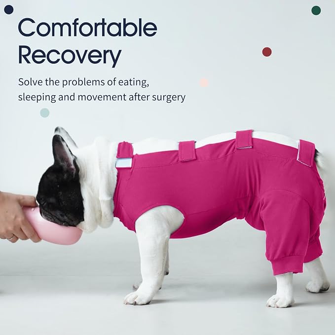 IECOii Dog Onesie for Surgery,Dog Surgery Suit Female Spay Recovery Suit for Medium Size Dog,Dog Recovery Suit Male Pet Abdominal Anti Licking Shirt,Dog Bodysuit Alternative to Cone E-Collar,M-Rosered