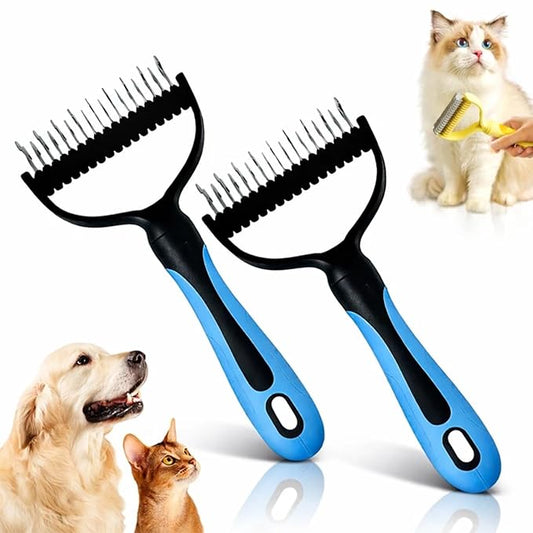 2026 Upgrade Double Sided Pet Grooming Brush, Dual Sided Pet Grooming Comb, Double Teeth, Silky Smooth, Convenient and Efficient for Dogs, Cats, Shedding, Bathing, and Daily Grooming (2PCS-Blue)